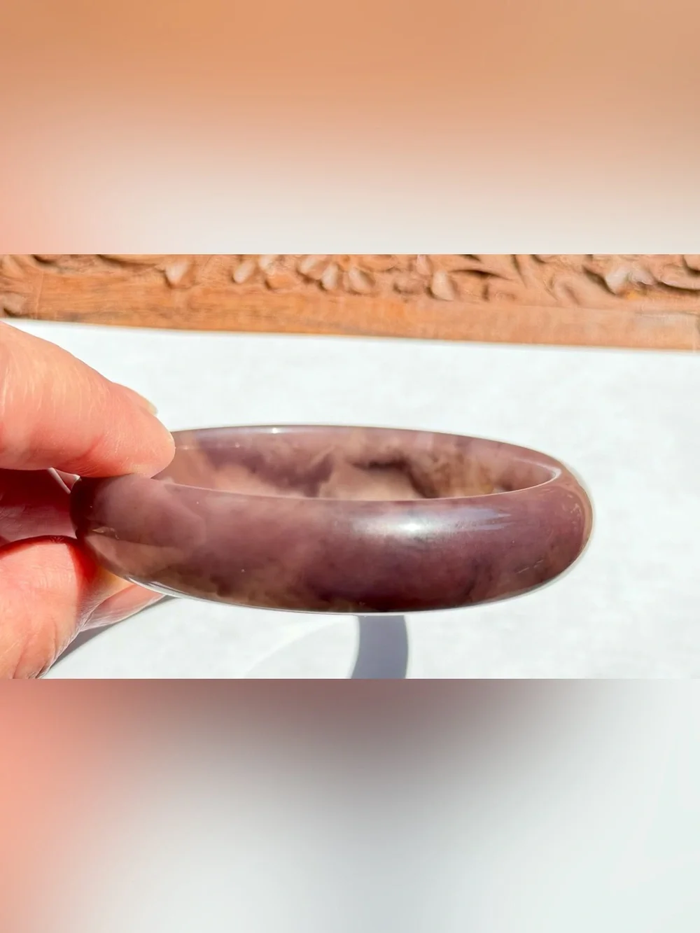 Lavender Brown Natural Jade Bangle Bracelet_Certificate of Authority 64.5mm